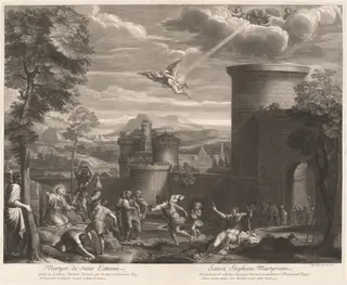 Martyre de Saint Estienne (The Martyrdom of Saint Sebastian), by Etienne Baudet, ink, 1677