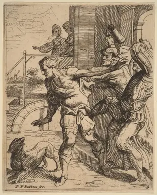 The Prodigal Son Driven from the Tavern, by Theodoor van Thulden, ink, 1638