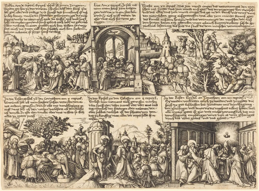 Jesus Christ Giving the Mission to the Apostles and Other New Testament Scenes, by Daniel Hopfer, ink, 1530