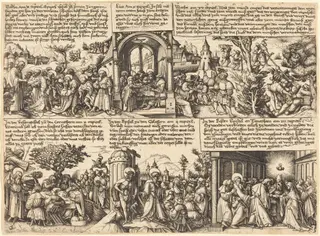 Jesus Christ Giving the Mission to the Apostles and Other New Testament Scenes, by Daniel Hopfer, ink, 1530