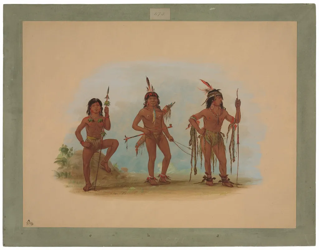 Lengua Medicine Man with Two Warriors, by George Catlin, oil, 1862