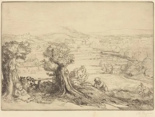 Remembrance of a Valley in Bourgogne (Souvenir d'une vallee en Bourgogne), by Alphonse Legros, ink, 1874