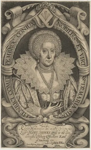 Mary Sidney, Countess of Pembroke, by Simon van de Passe, ink, 1621