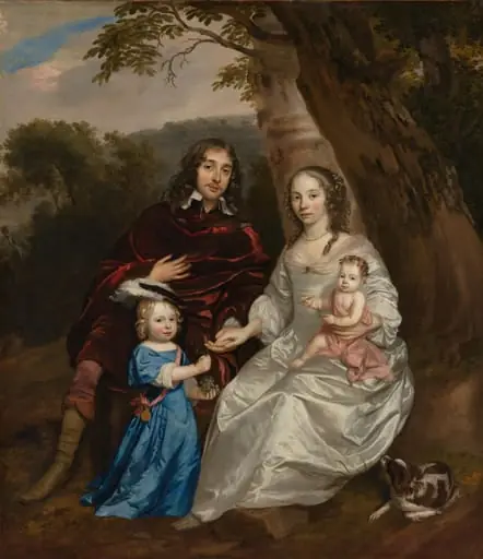 Portrait of Govert van Slingelandt (1623-1690), with his First Wife Christina van Beveren (1632-1656) and their Two Children, by Johannes Mytens, unspecified, 1657