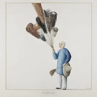 A Seller of Feather Dusters, by Puqua, paint, 1790