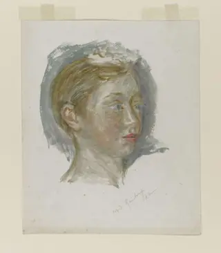 Mary Gainsborough, copied from Thomas Gainsborough's portrait of his two daughters, Mary and Margaret (ca.1758) in the Victoria and Albert Museum, by Beatrix Potter, watercolor, 1895