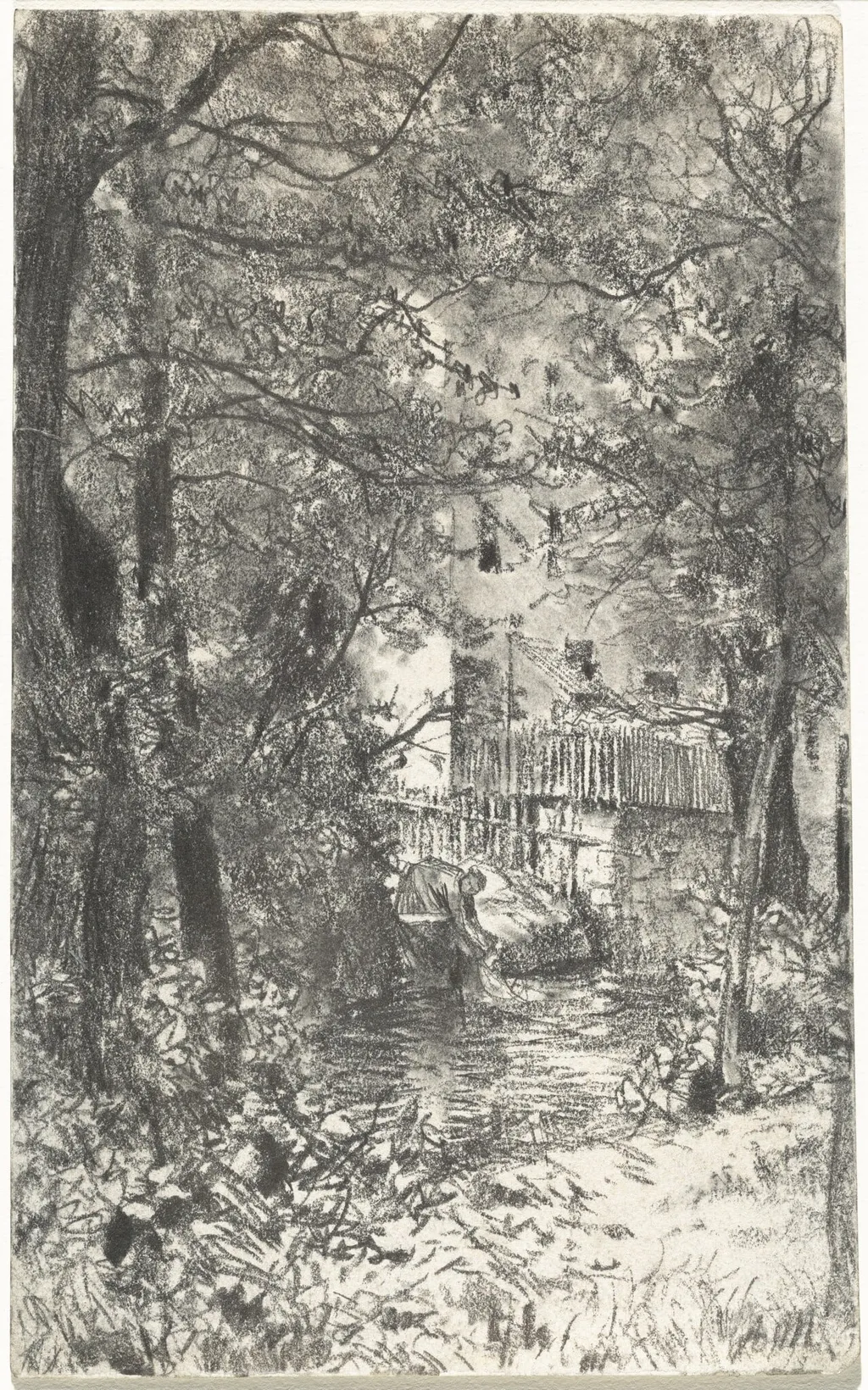Landscape with a Washerwoman, by Adolph von Menzel, graphite, 1890