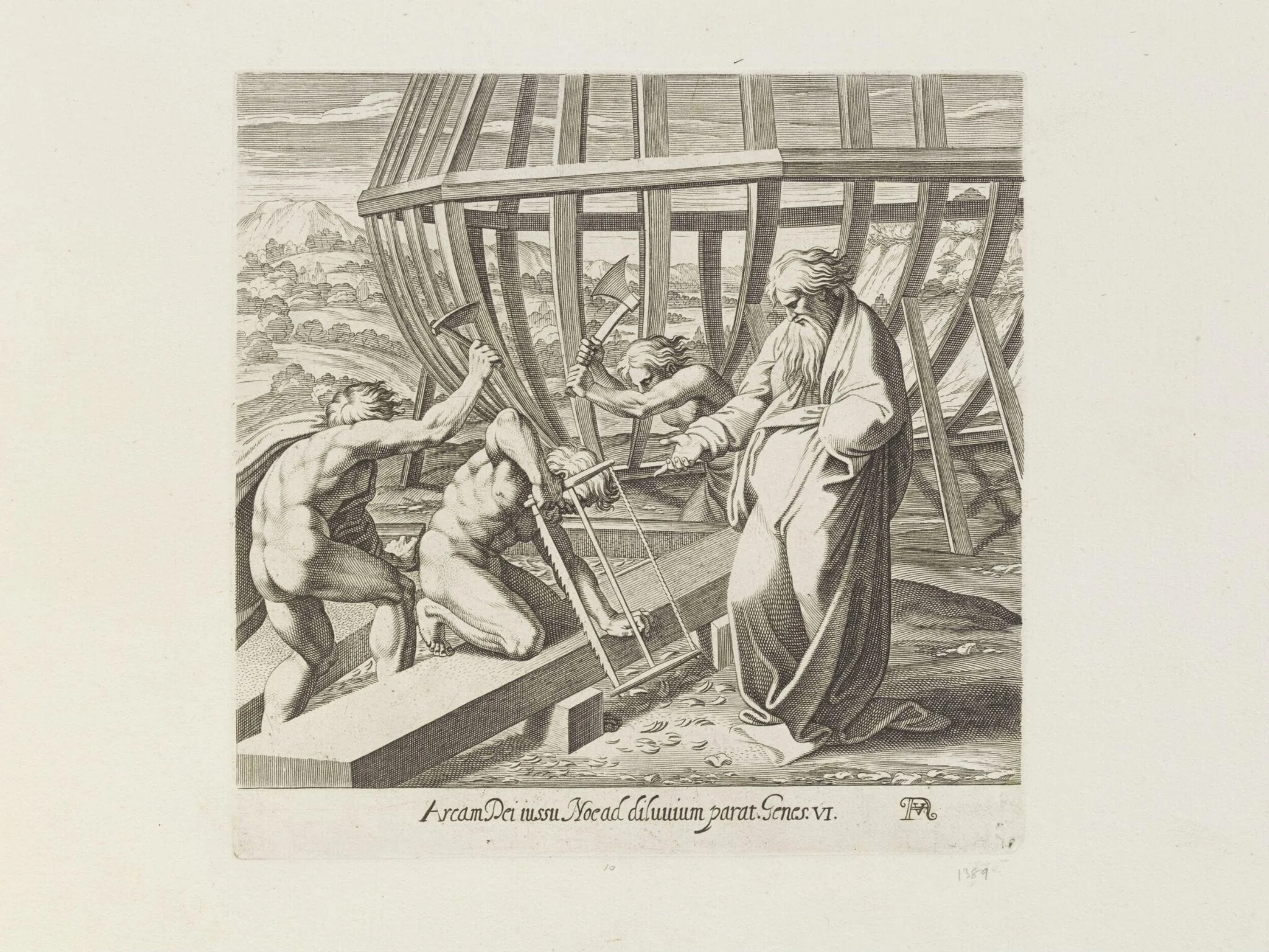 Noah building the Ark, detail