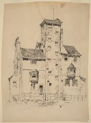 Norman Structure, by Childe Hassam, ink, 1885