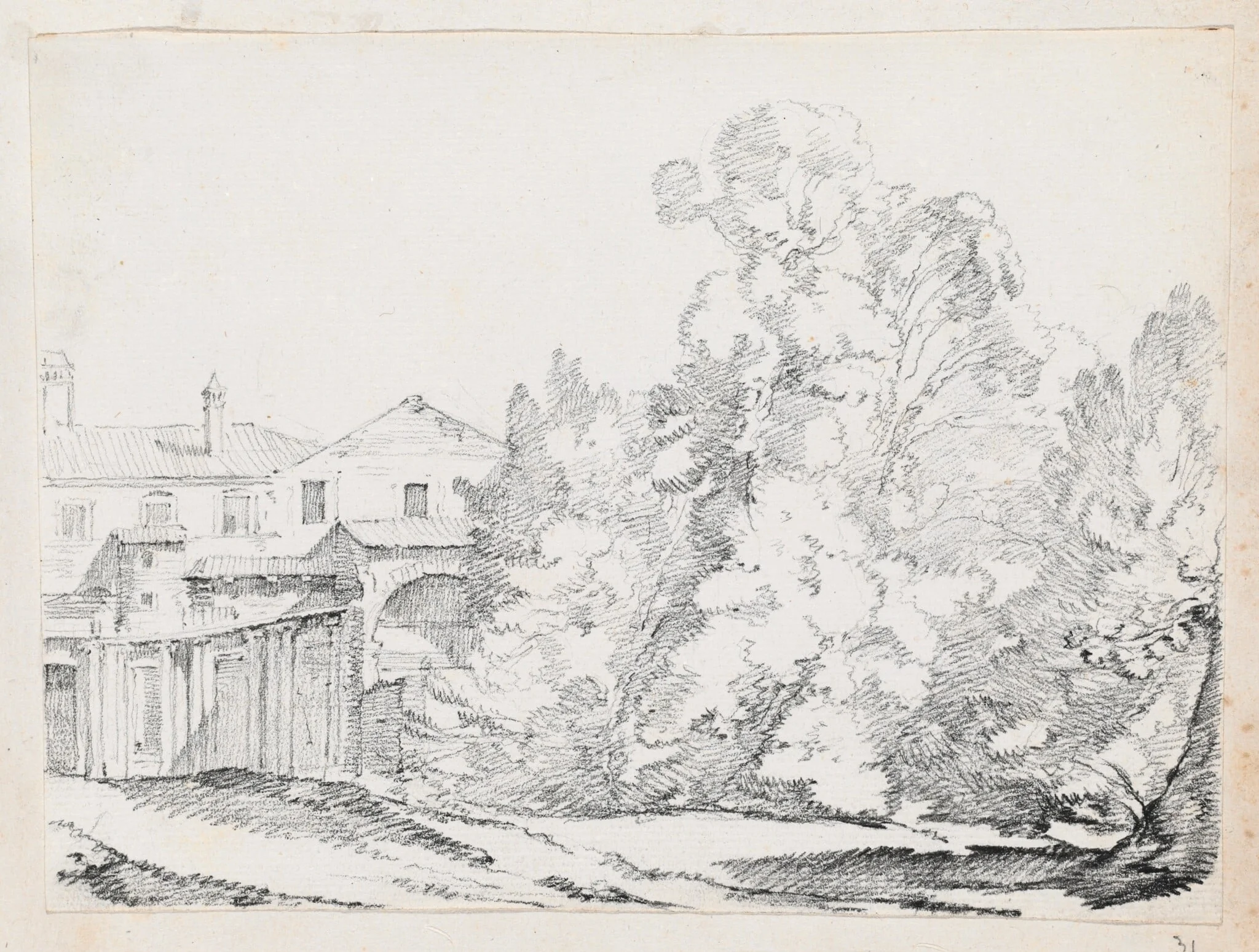 Trees Screening a House Built on Ancient Ruins, detail
