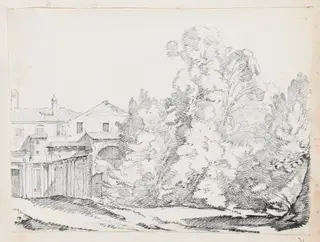Trees Screening a House Built on Ancient Ruins, by Joseph-Marie Vien, graphite, 1747