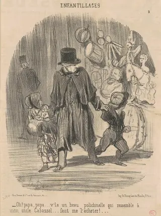 Oh! Papa, papa ...v'la un beau ..., by Honoré Daumier, ink, 1851