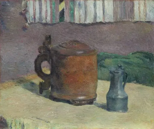Still Life: Wood Tankard and Metal Pitcher, by Paul Gauguin, oil, 1880