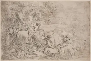 Shepherds Following Their Flock, by Giovanni Benedetto Castiglione, ink, 1655