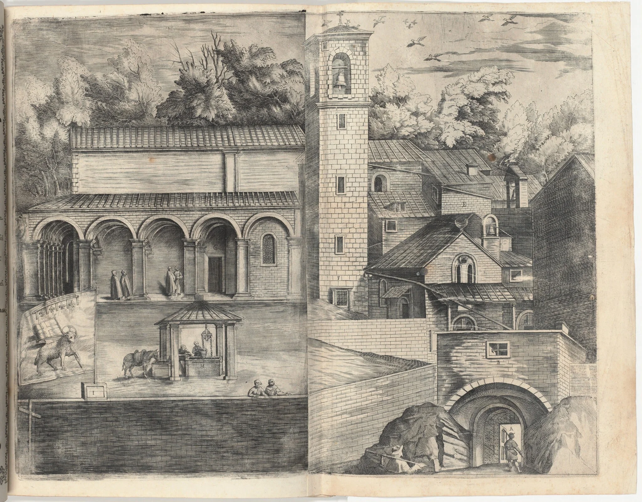 View of the Quadrant: the Main Door, the Square, the Church and the Loggia of the Monastery of the Monte della Vernia (Prospettiva dell'ingresso della prima porta, con la Piazza, Chiesa, & Loggie del Monastero del Monte della Vernia, come sta quest'Anno MDCXII) [plate D], detail