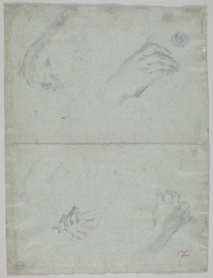 Studies of Hands Playing Instruments (verso), detail