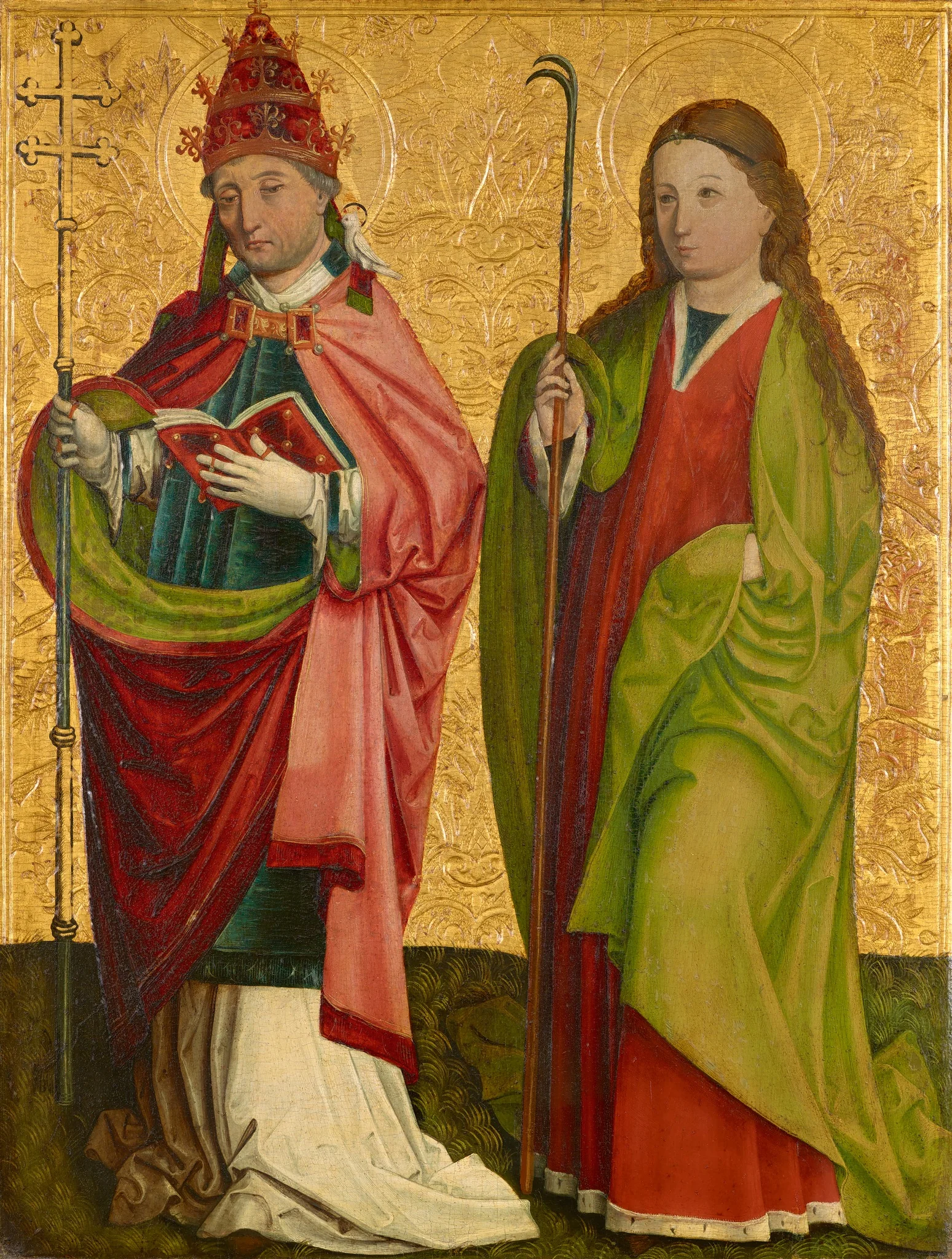 Rechter Flügel des sog. Pretschlaipfer-Triptychons: Hll. Gregor und Agathe (Innenseite); Hll. Erasmus und Barbara (Außenseite), detail