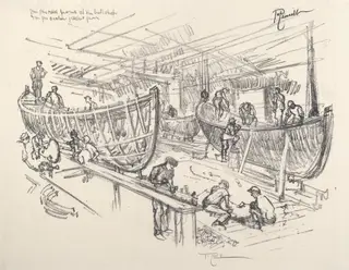 The Boat Builders, by Joseph Pennell, ink, 1917