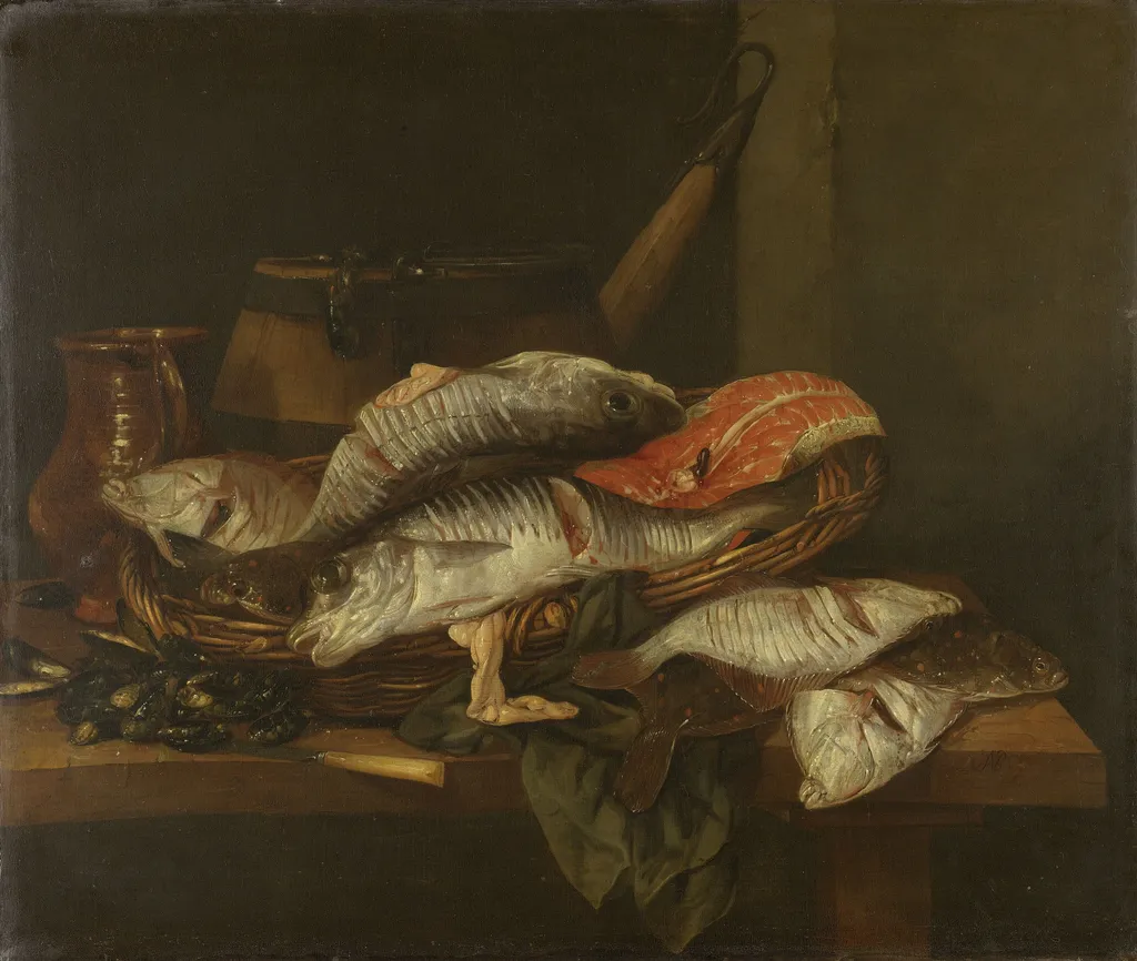 Still life with fish, by Abraham van Beijeren, oil, 1660