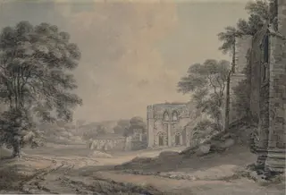 Landscape with ecclesiastical ruins, by Thomas Hearne, watercolor, 1765