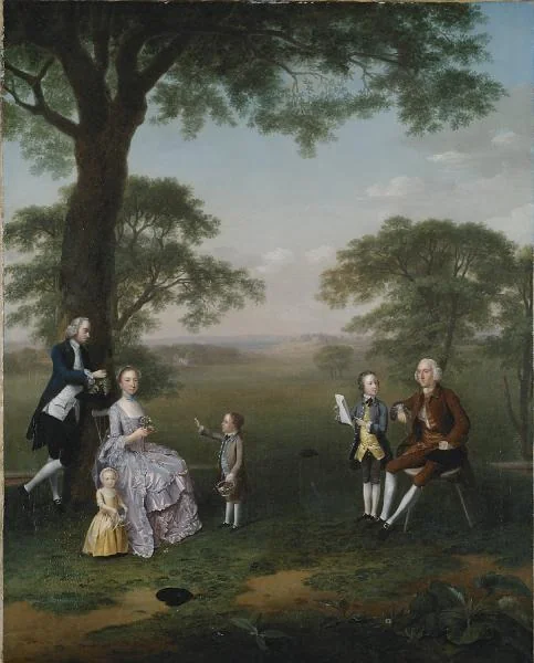 The Clavey family in their garden at Hampstead, detail