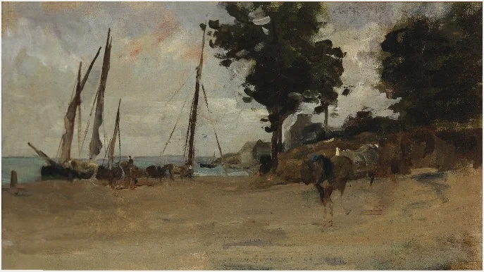 A Shore Scene, Furled Sails, detail
