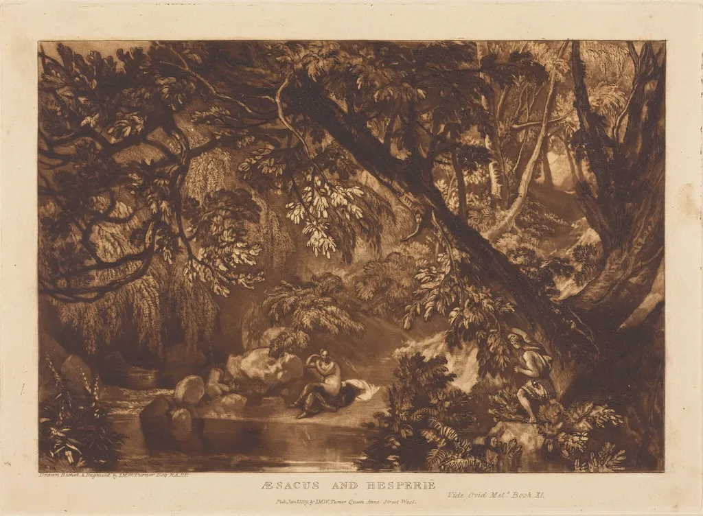 Aesacus and Hesperie, by Joseph Mallord William Turner, ink, 1816
