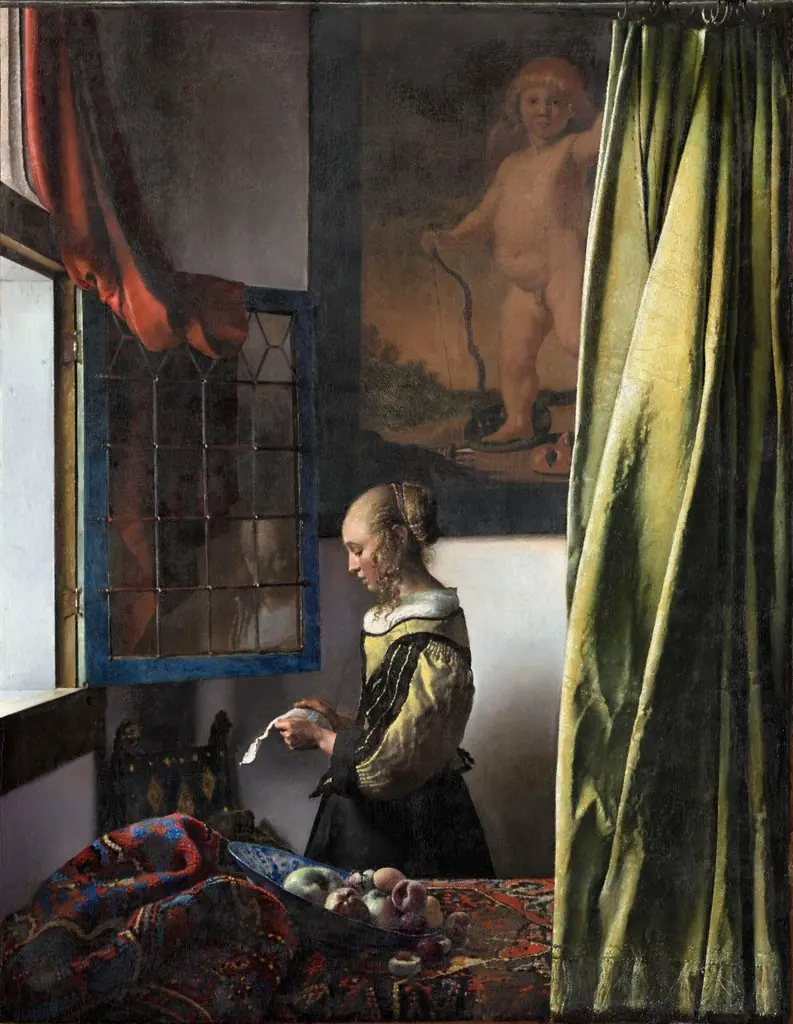 Girl Reading a Letter at an Open Window, by Johannes Vermeer, oil, 1658
