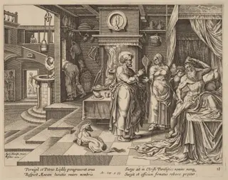 The Healing of Eneas by Saint Peter, by Philip Galle, ink, 1574