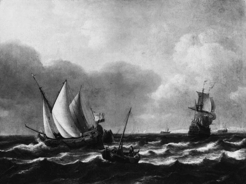 A Dutch States Yacht Beating to Windward off the Coast, and Other Vessels, detail