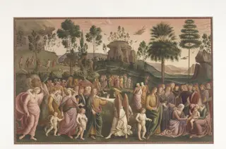 Copy after the painting Moses and the Angel by  Perugino in the Collegio del Cambio, Perugia., by Eliseo Fattorini, watercolor, 1871