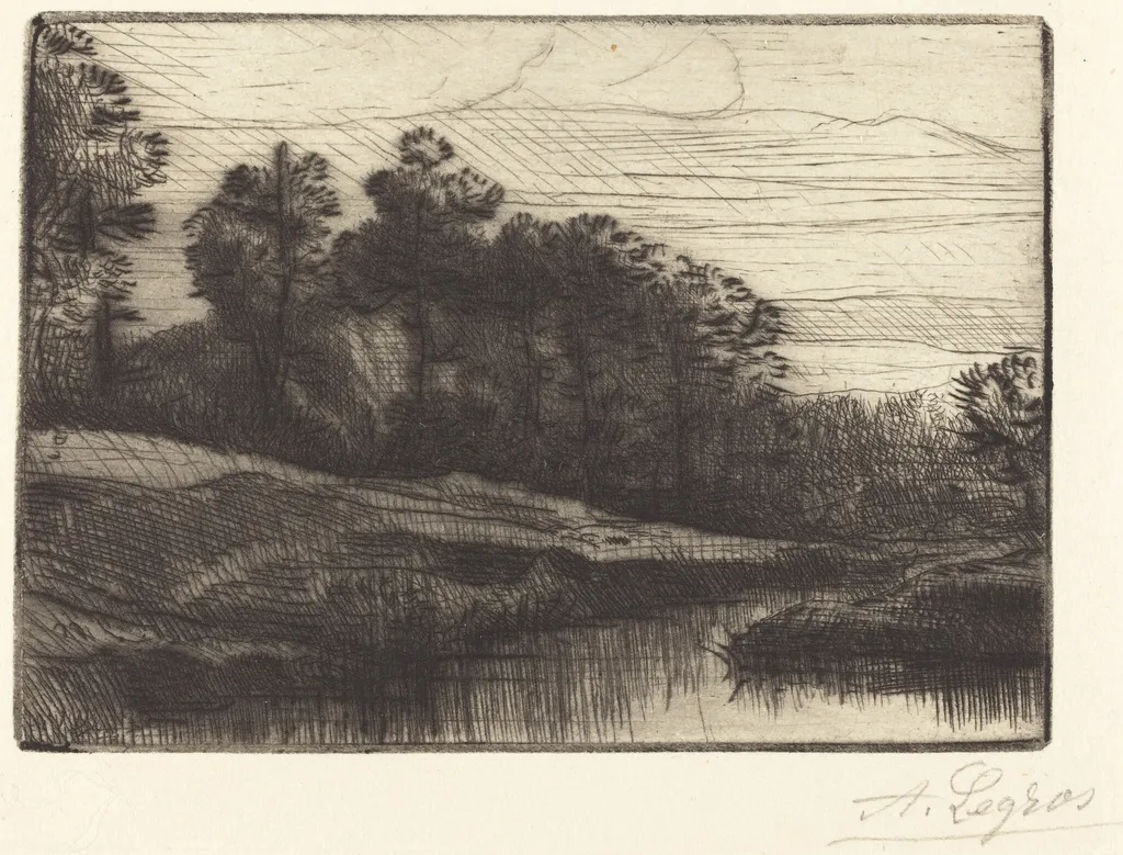Sunset (Le soir (Coucher de soleil)), by Alphonse Legros, ink, 1874