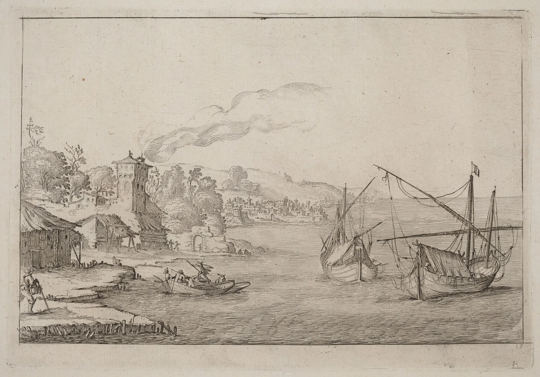 Coastal Landscape with Anchored Vessels, detail