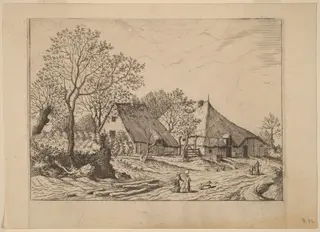 Farm with Shed and Draw Well, by Lucas van Doetechum, ink, 1560