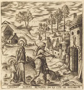 Joseph, Mary and Jesus Returning to Nazareth, by Léonard Gaultier, ink, 1578