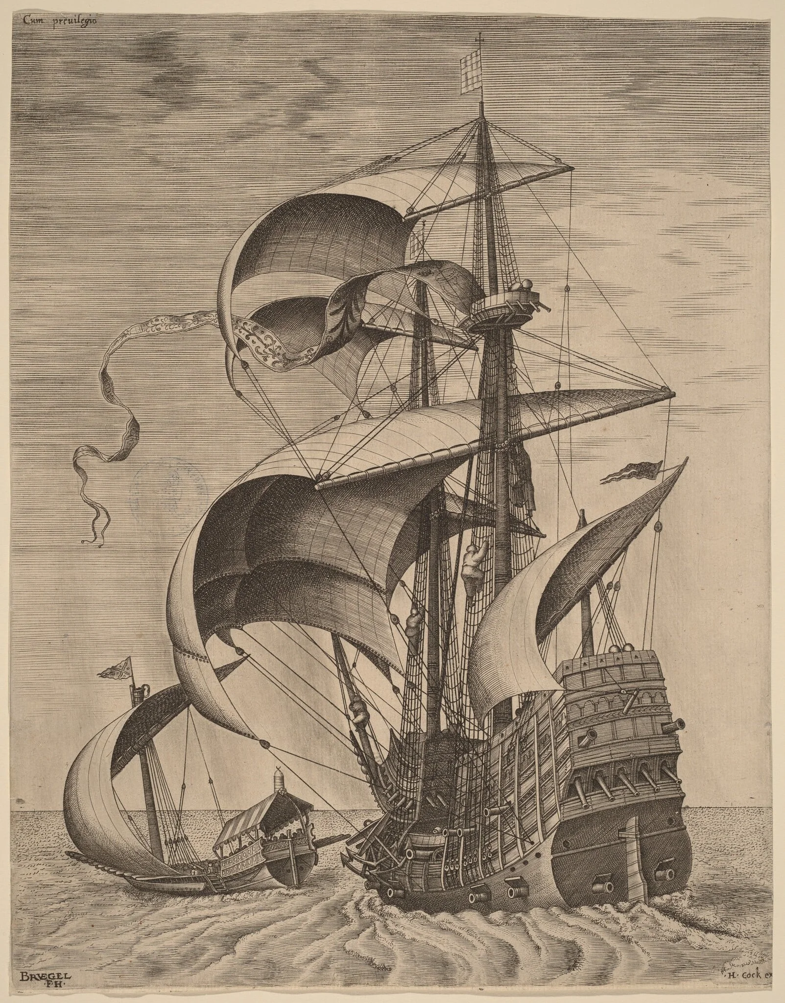 Armed Three-Master on the Open Sea, Accompanied by a Galley, detail