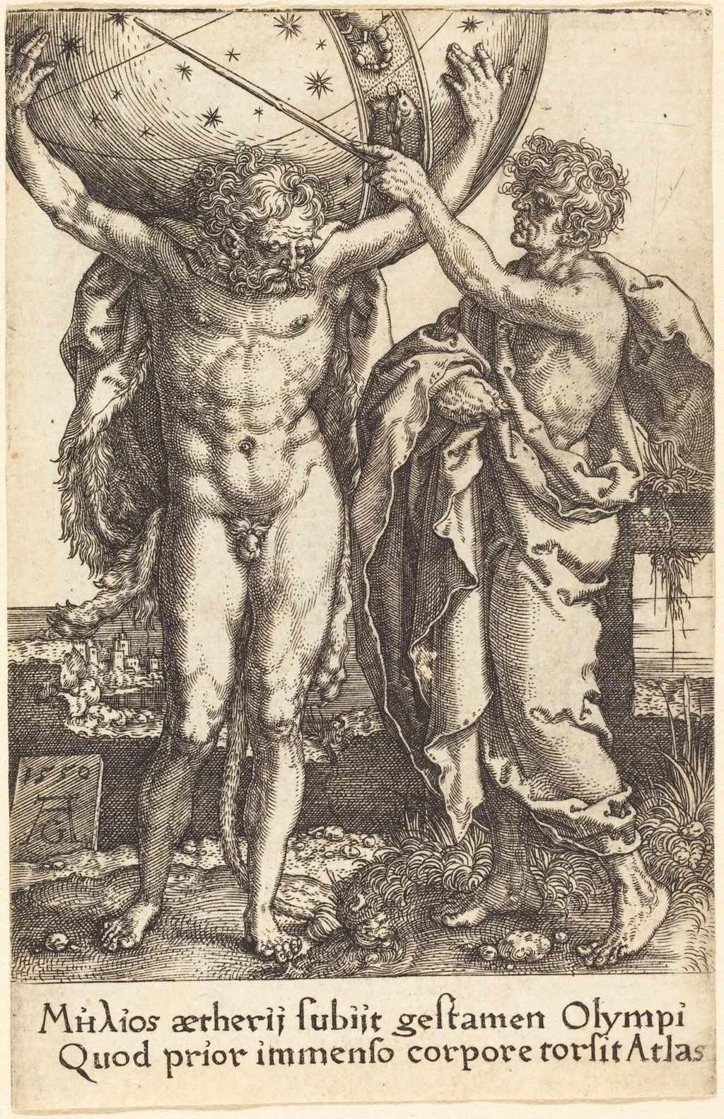 Hercules and Atlas, by Heinrich Aldegrever, 1550