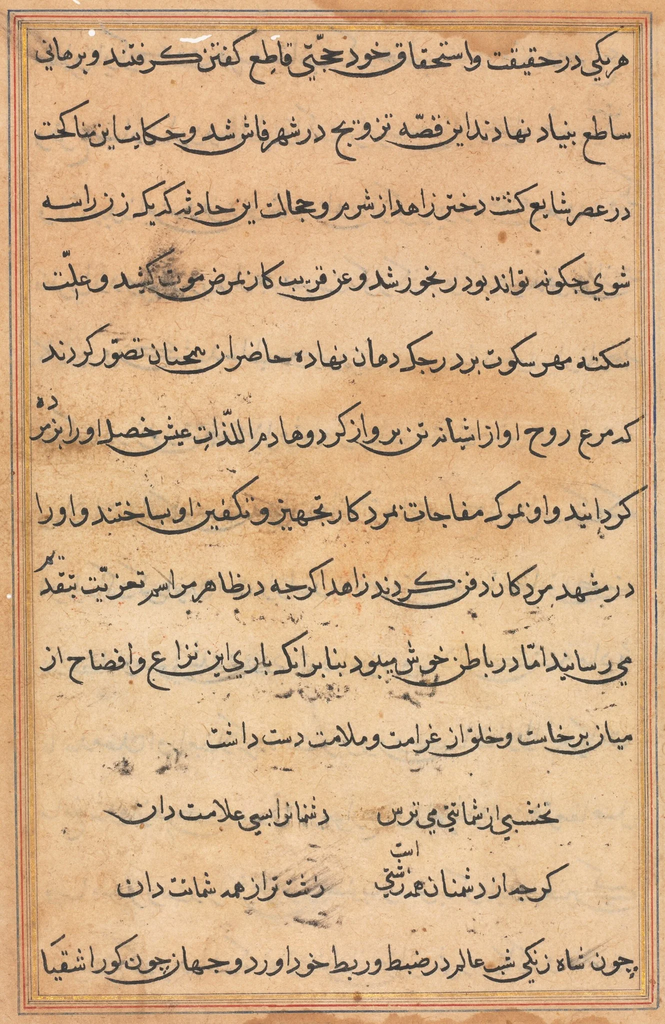 Page from Tales of a Parrot (Tuti-nama): text page, detail