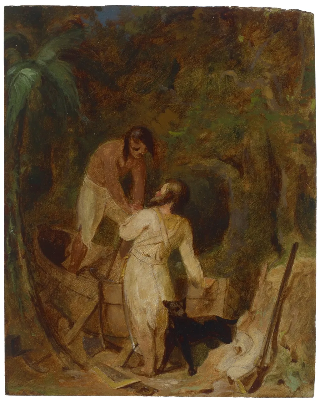 Boat Building by Robinson Crusoe and Friday, by Thomas Sully, unspecified, 1833