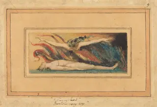 The Soul Hovering Over the Body [from Marriage of Heaven and Hell," plate 14], by William Blake, ink, 1796