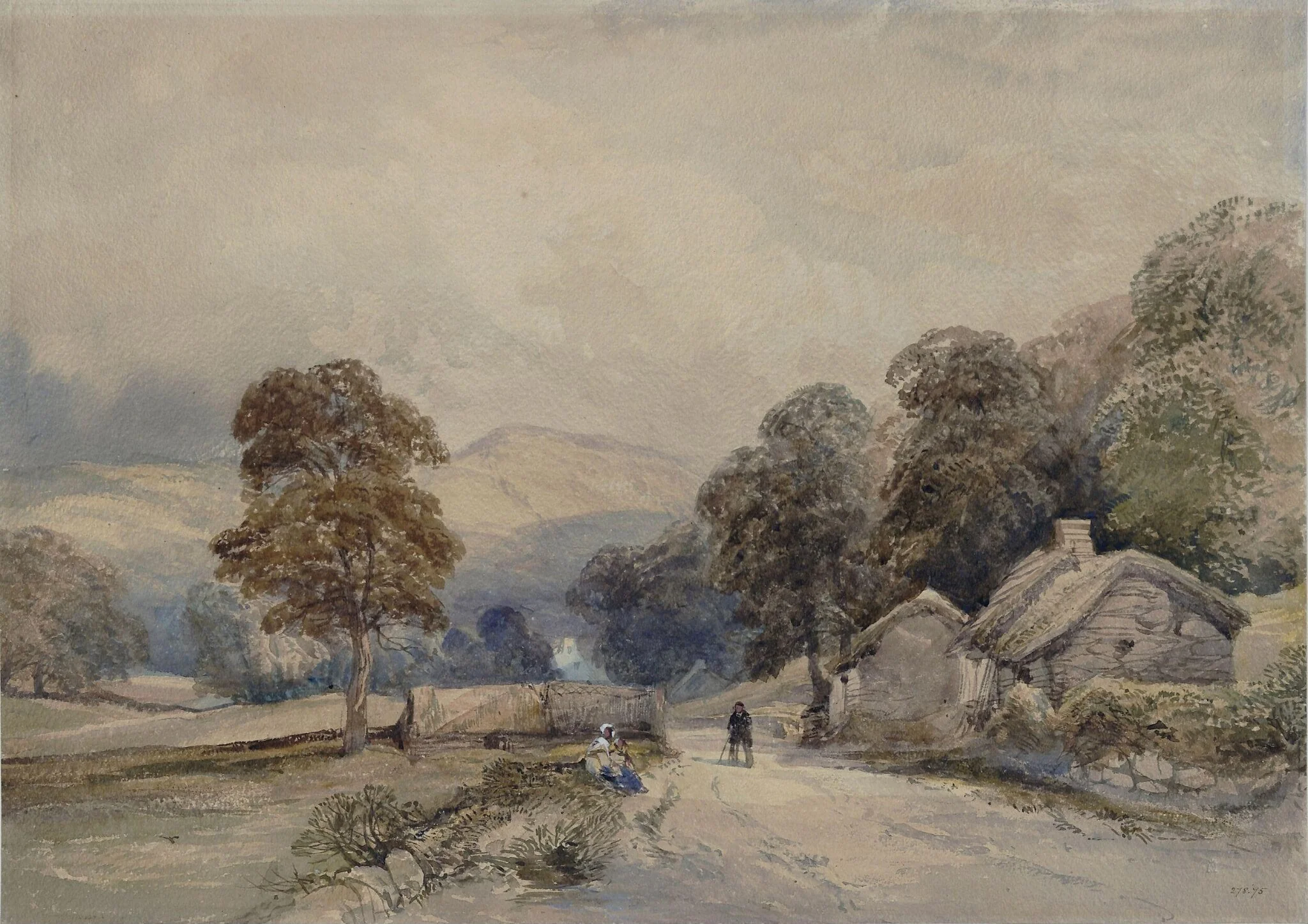 Landscape with trees and mountains, detail