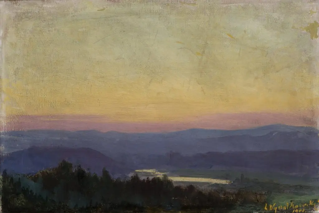 The Vistula near Tyniec at Sunset, by Leon Wyczółkowski, oil, 1901
