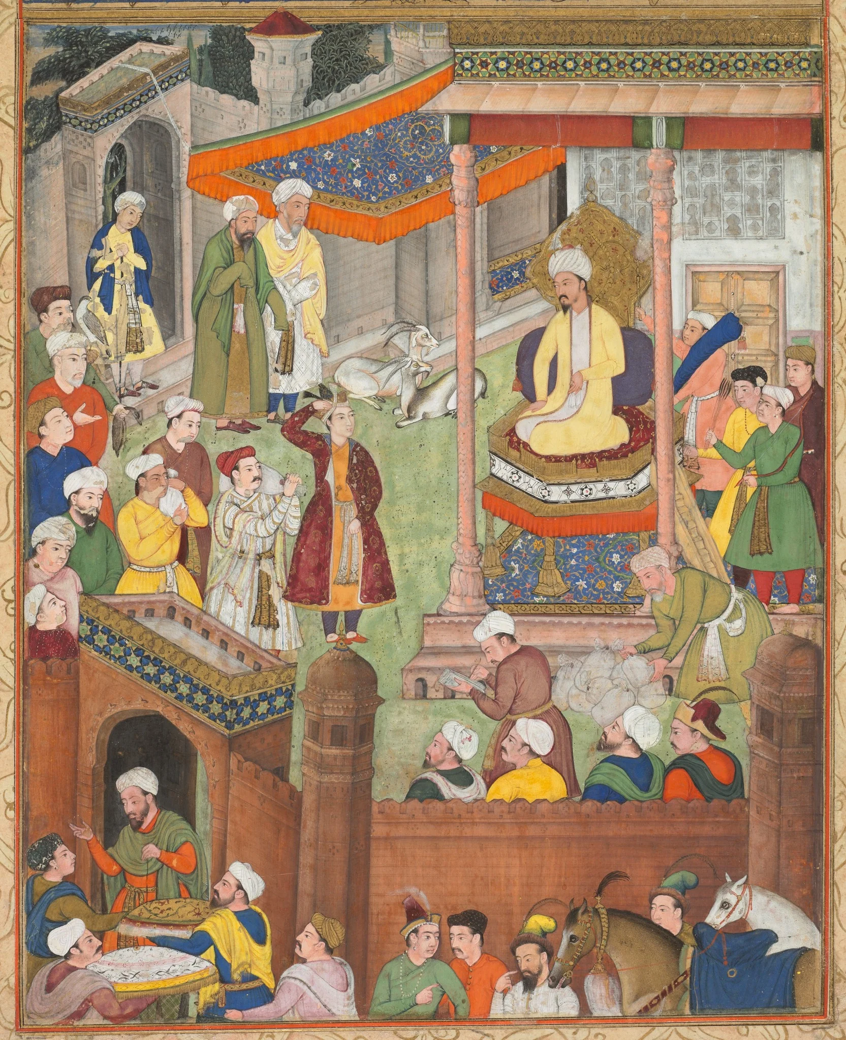 Babur receives booty and Humayun’s salute after the victory over Sultan Ibrahim in 1526, from an Akbar-nama (Book of Akbar) of Abu’l Fazl (Indian, 1551–1602), detail