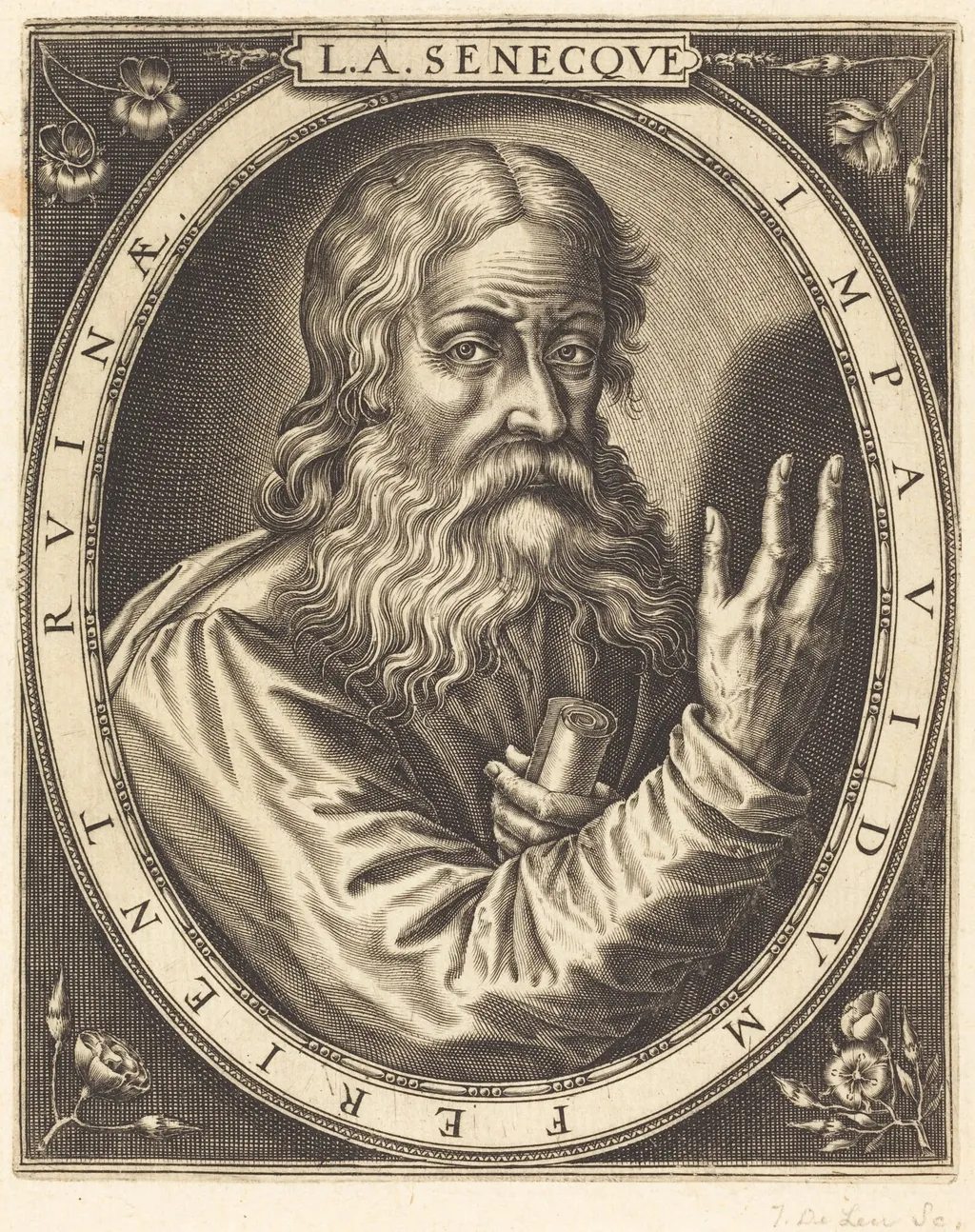 Seneca, by Thomas de Leu, ink, 1590