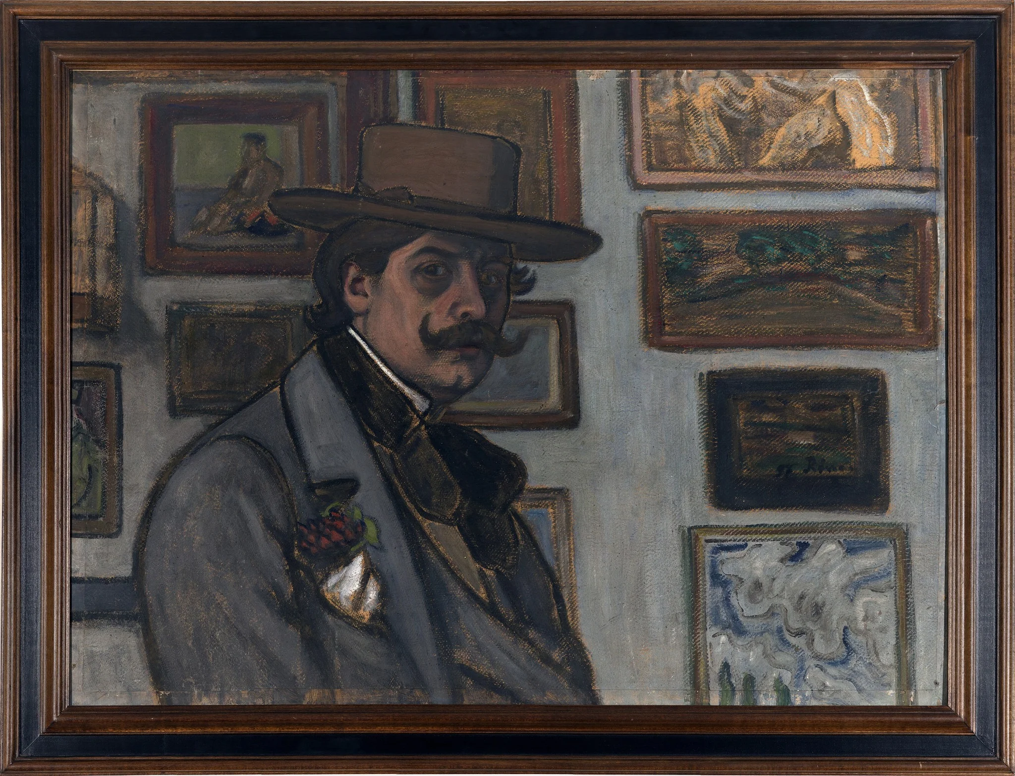 Self-Portrait in a brown hat, detail