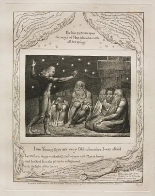 The Book of Job:  Pl. 12, I am Young and ye are very Old wherefore I was afraid, by William Blake, 1825