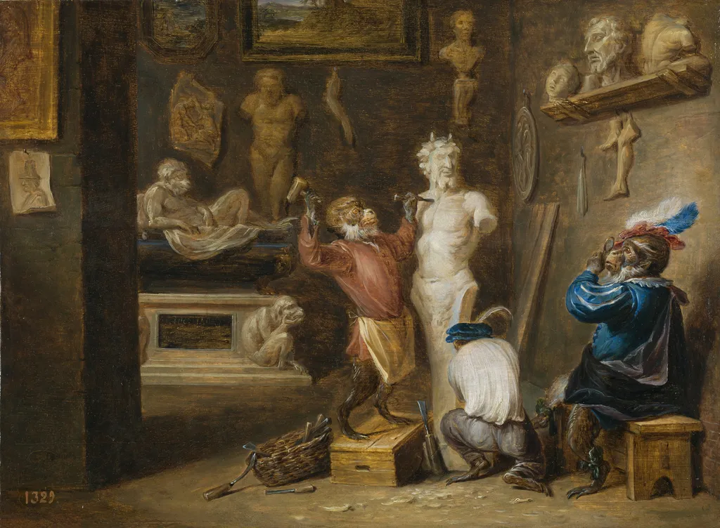 The Monkey Sculptor, by David Teniers the Younger, oil, 1660