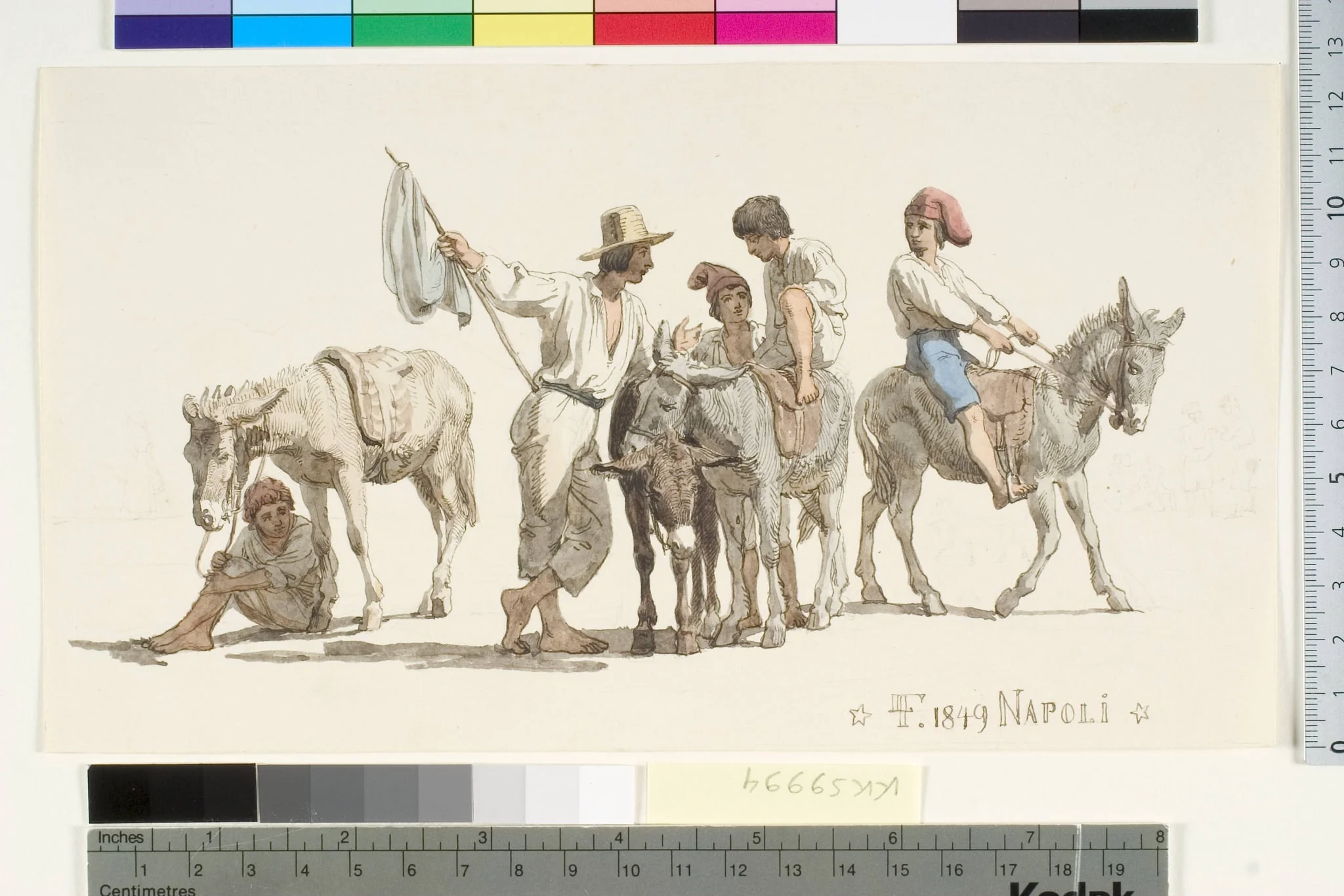 Italienere rider på æsler, detail