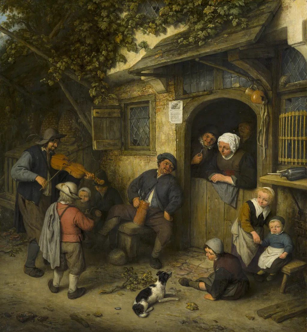 The Fiddler, by Adriaen van Ostade, oil, 1673