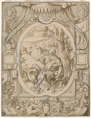 Saint John on Patmos, by Geoffroy Dumonstier, ink, 1547